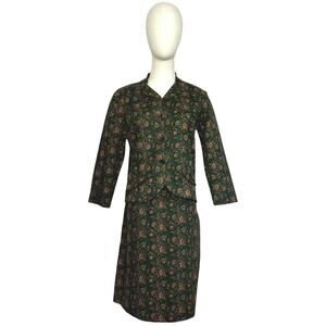 VTG 50s Green Heavy Cotton Skirt Suit Blazer Two Piece Set Twee Retro Preppy